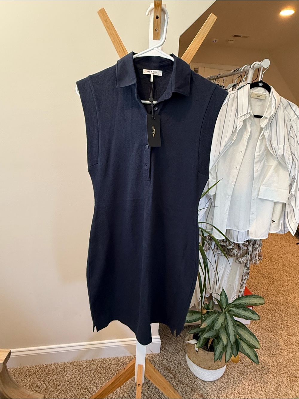 rag & bone navy collared knit polo top
